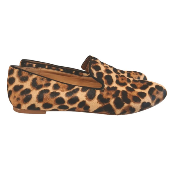 J Crew Calf Hair Smoking Loafer S Women’s Size 7.5 Leopard Print Flats - Picture 2 of 10